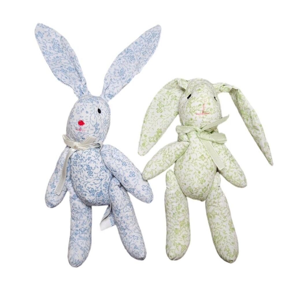 Blue Green Bunny Rabbit Jointed Posable Stuffed Animal Figurine Vtg Cottagecore